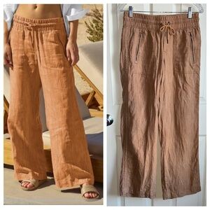 Athleta Cabo Linen Textured Wide Leg Pants Bottoms Sz 4 Casual Resortwear